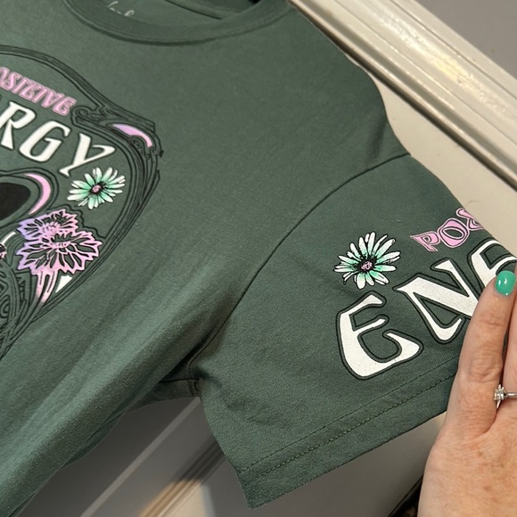 Graphic Green Tee with Pink Floral Accents - Picture 6 of 7